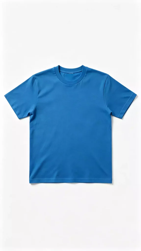 A plain blue crew-neck short-sleeve t-shirt displayed flat.