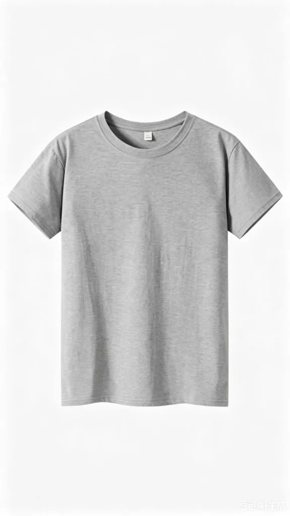 A plain light grey crew neck short-sleeve t-shirt displayed flat.