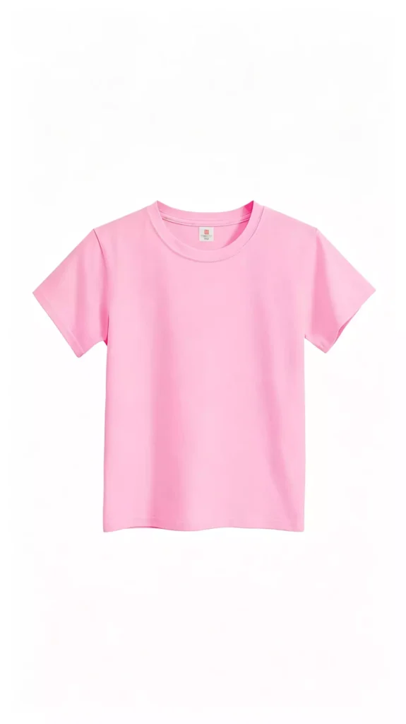 A plain pink crew neck short-sleeve t-shirt displayed flat.
