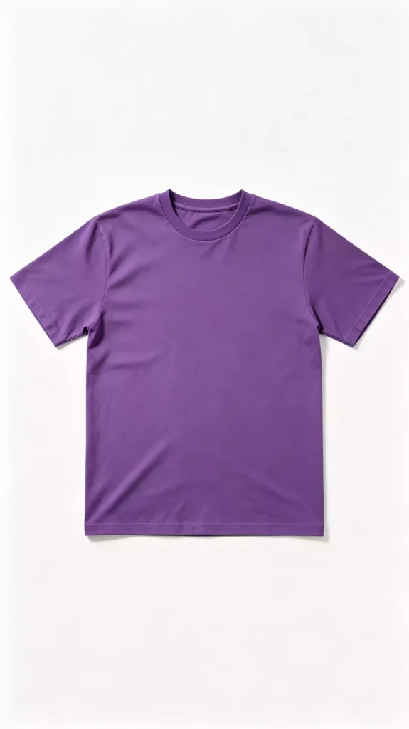A plain purple crew-neck short-sleeve t-shirt displayed flat.
