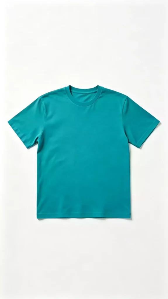 A plain teal crew-neck short-sleeve t-shirt displayed flat.