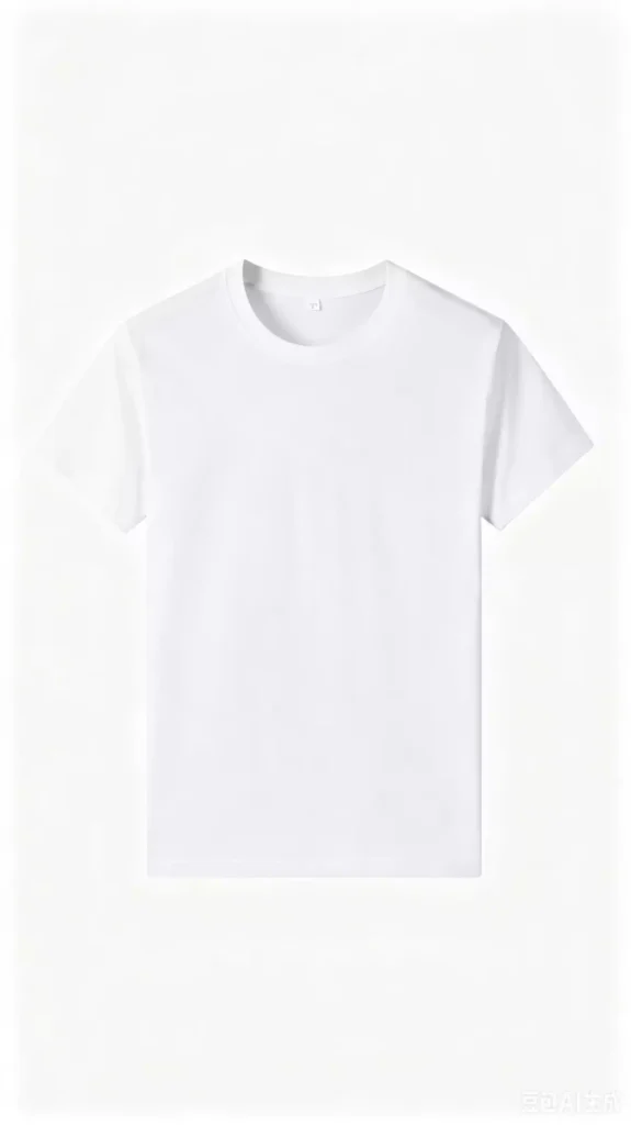 A plain white crew neck t-shirt displayed flat.