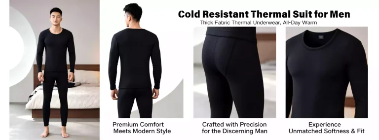 Comprehensive view of a men's black cold-resistant thermal suit, featuring precision tailoring and ultra-soft fabric.
