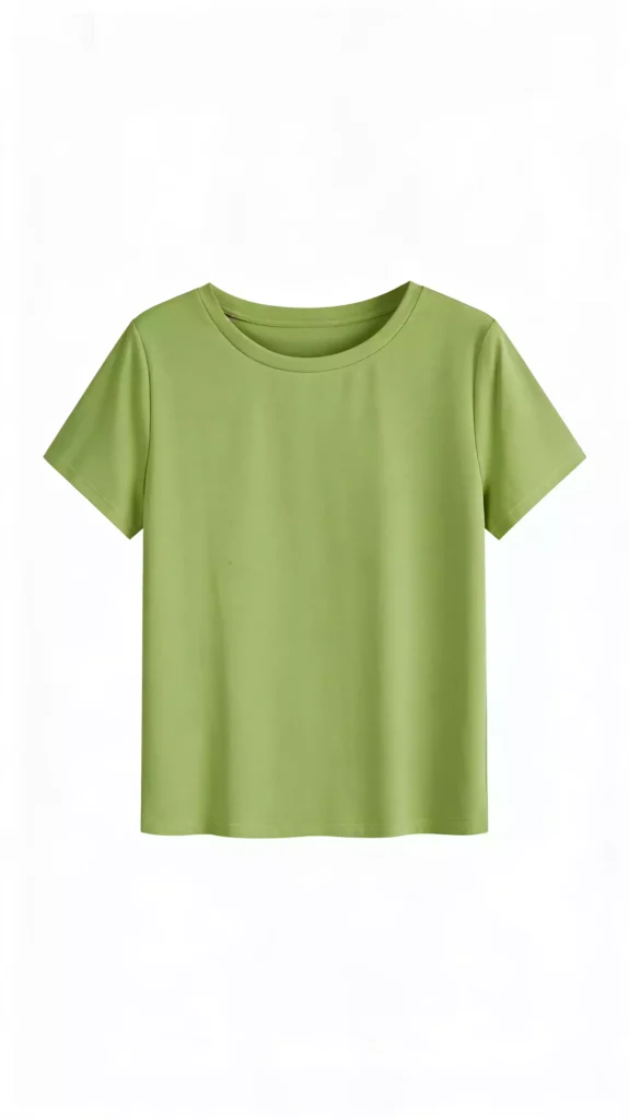 A plain light green crew-neck short-sleeve t-shirt displayed flat, minimalist basic style.